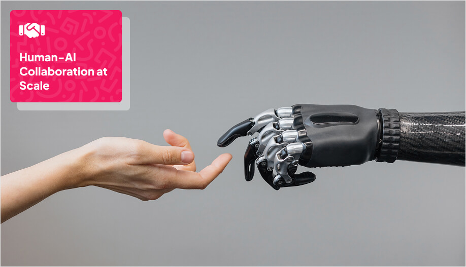 a human hand and a robot hand trying to reach each other