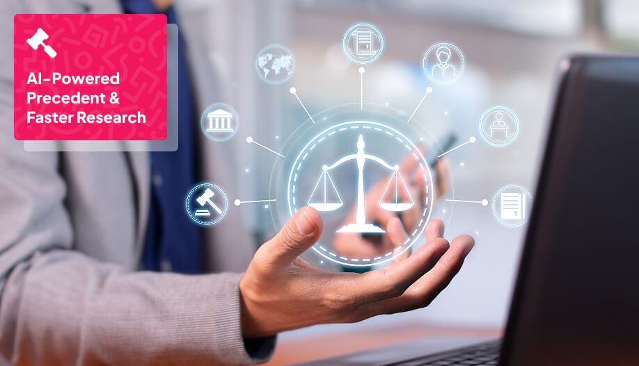digital presentation of the Scales of Justice with different icons surrounding it