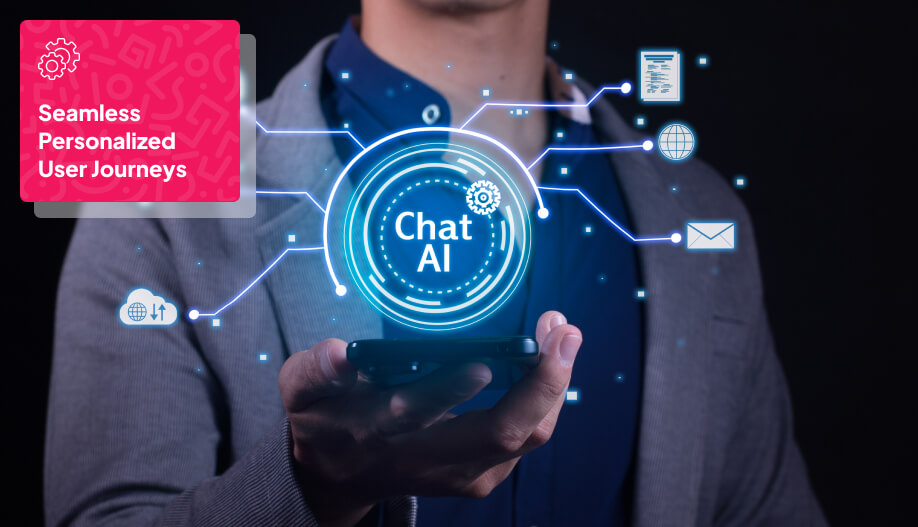 man holding a digital representation of Chat AI