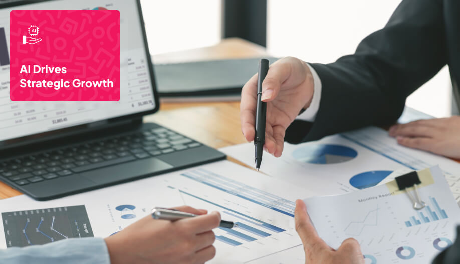 business people discussing about something over a table with paperworks and a laptop