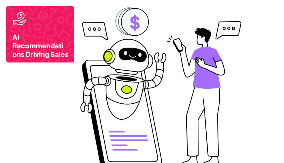 an animated illustration of a mobile phone screen showing a robot speaking to a user