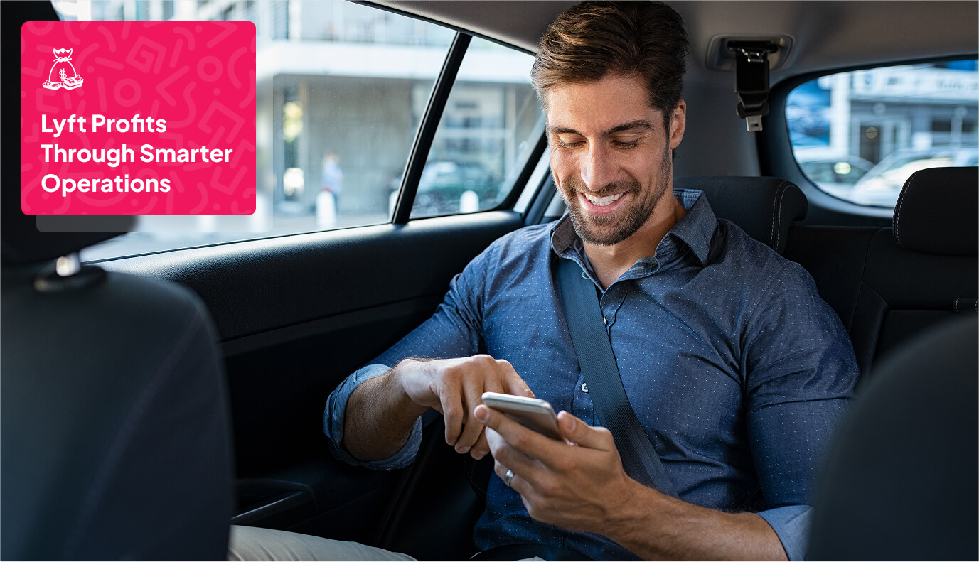 a user or customer navigating his phone while smiling