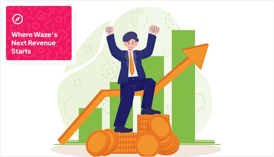 a graphic showing a businessman standing in a stack of coins
