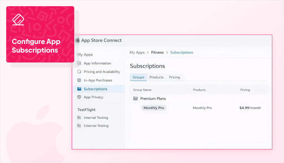 simplified App Store Connect UI mock