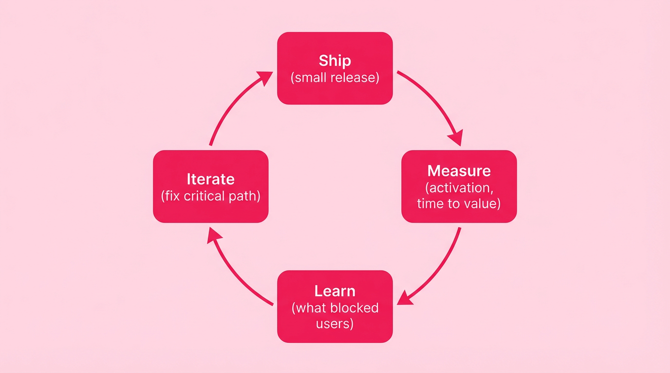 a loop diagram with 4 nodes labeled Ship, Measure, Learn, and Iterate
