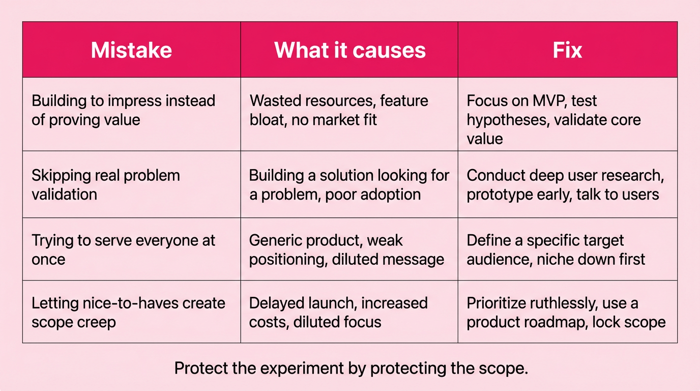 an MVP Mistakes and Fixes table