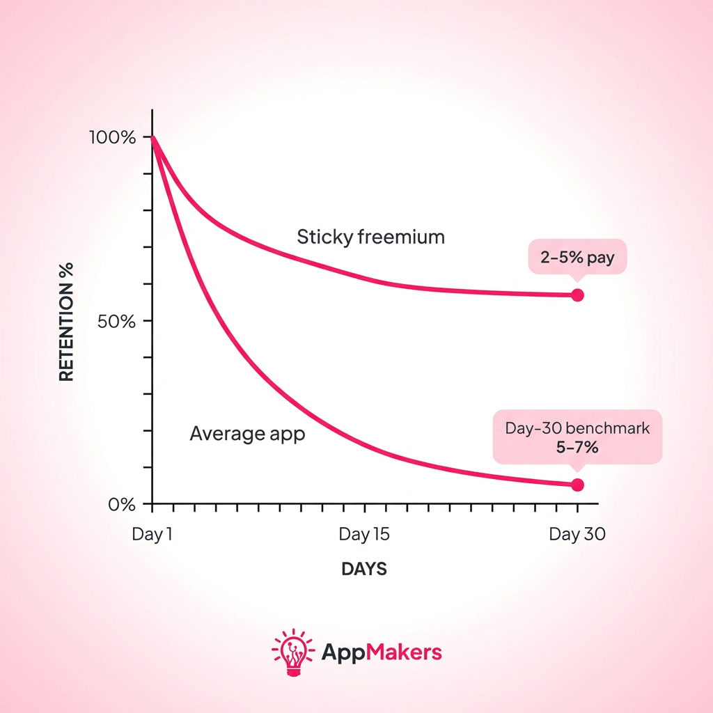 a deck-style chart with callouts that shows the concept of “Retention and conversion reality”