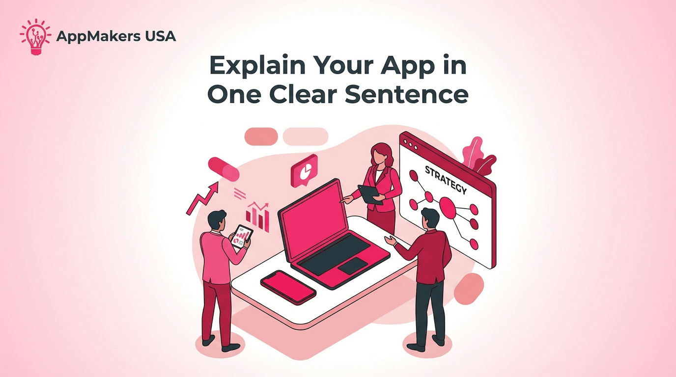 simplifying their app into one clear sentence before explaining a technical problem.