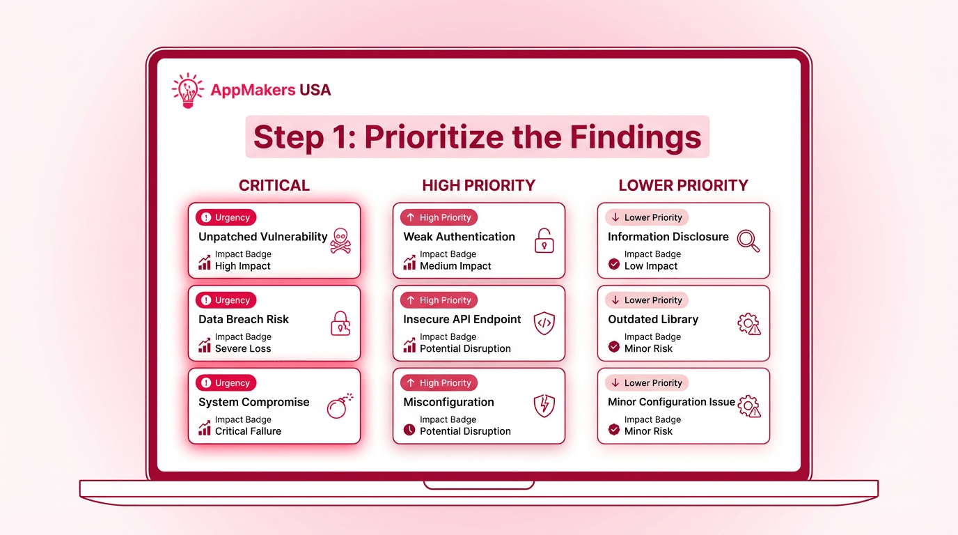 Blog image showing security audit findings being sorted by priority so the most critical risks get fixed first.