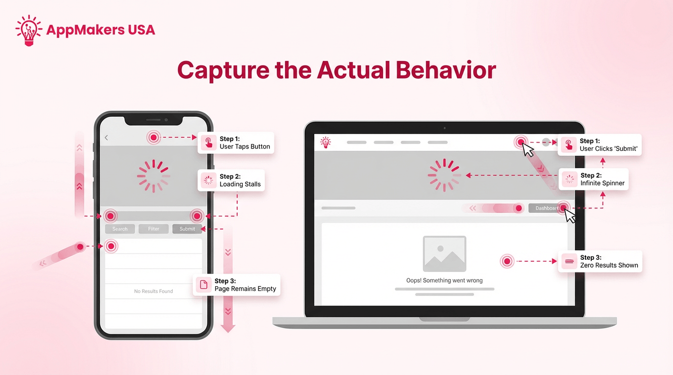 Blog image showing the exact visible broken behavior a user experiences in an app after taking an action.