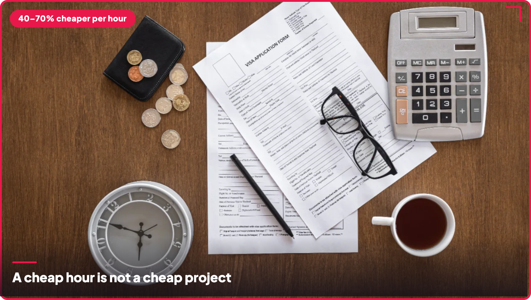 a calculator, docs, and coins placed in the table